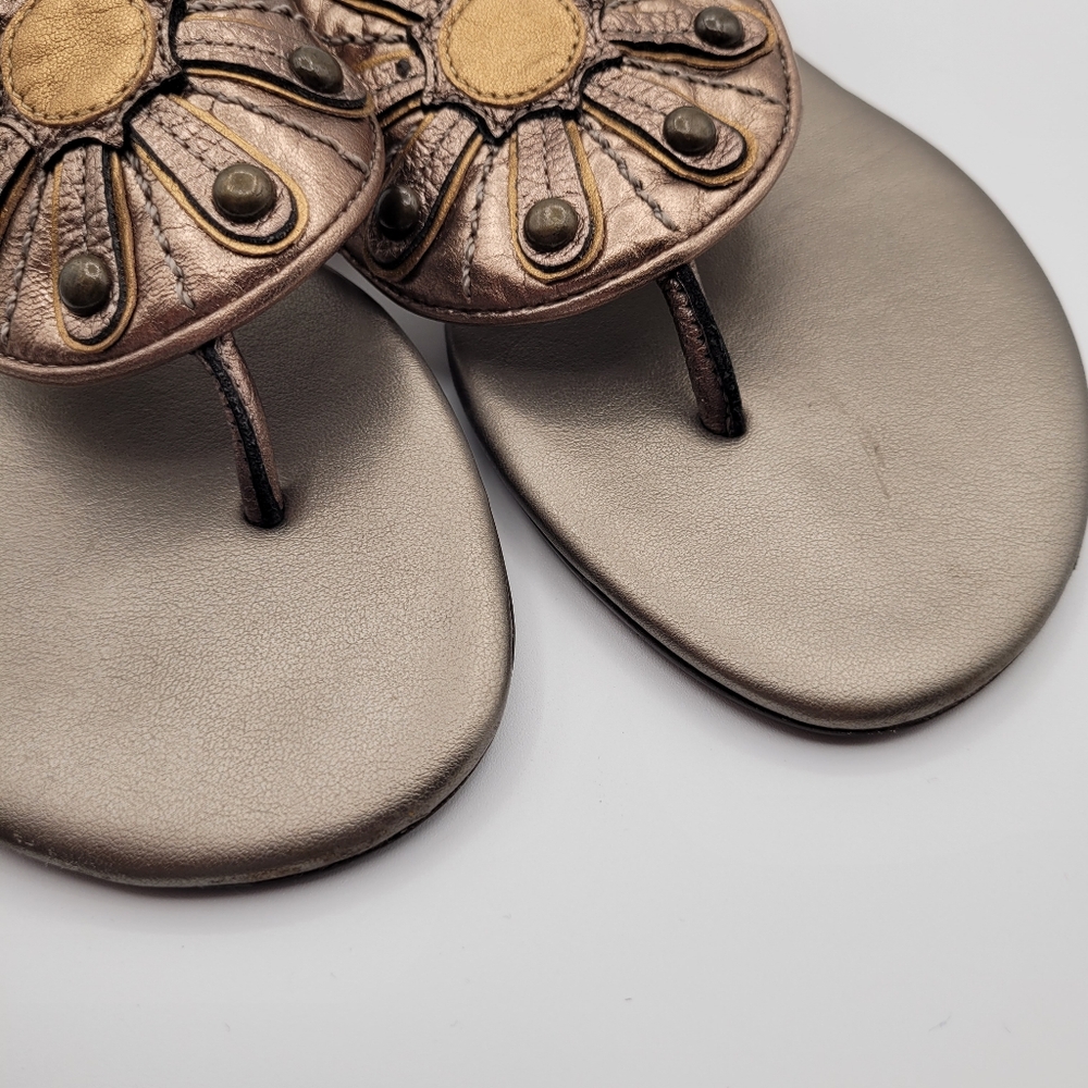 Talbots Woman's Sandals MetallicAnthracite leather Thong Flip Flop Size 7 - Picture 8 of 10